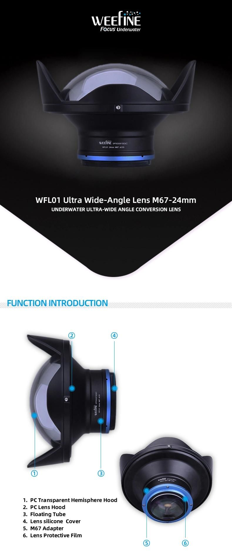 Weefine Super 24mm Wide Angle Anamorphic Lens Underwater Camera Lens
