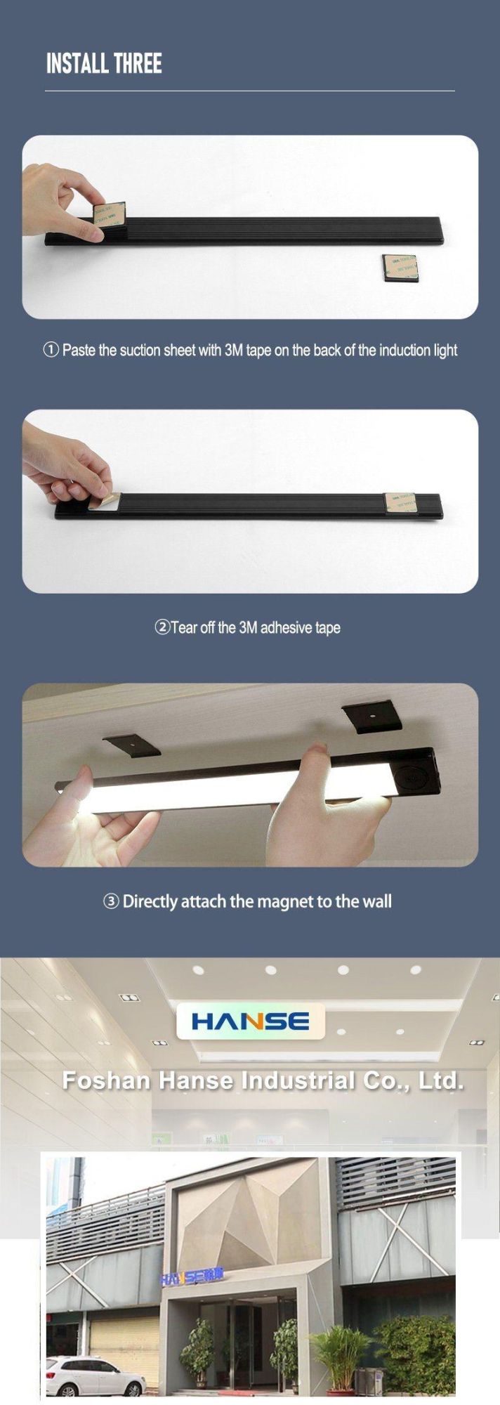 Ultra-Thin LED Cabinet Lights PIR Motion Sensor USB Rechargeable Black Aluminum Kitchen Cabinet Light Home Lighting