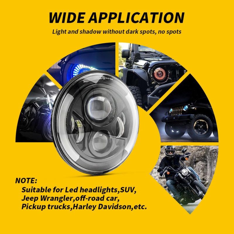 Dxz 7inch 6LED C Shape Thick Waterproof Hi/Low H4 H13 Light Halo Angle Eyes LED Headlamp for Jeep Lada