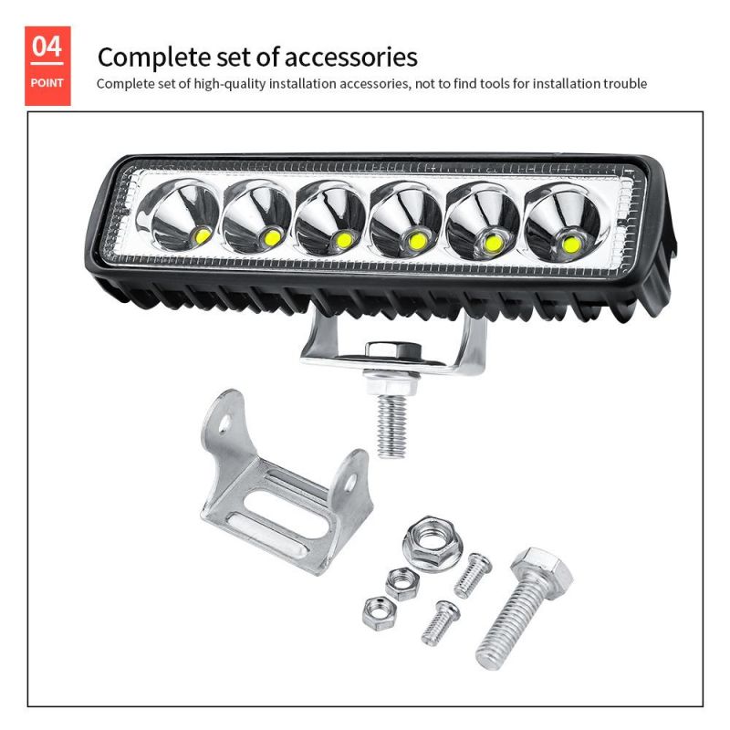 Dxz LED Work Light 18W 6inch Auto LED Spotlight Driving Light Single Row Fog Light Boat Light ATV Car Truck off Road