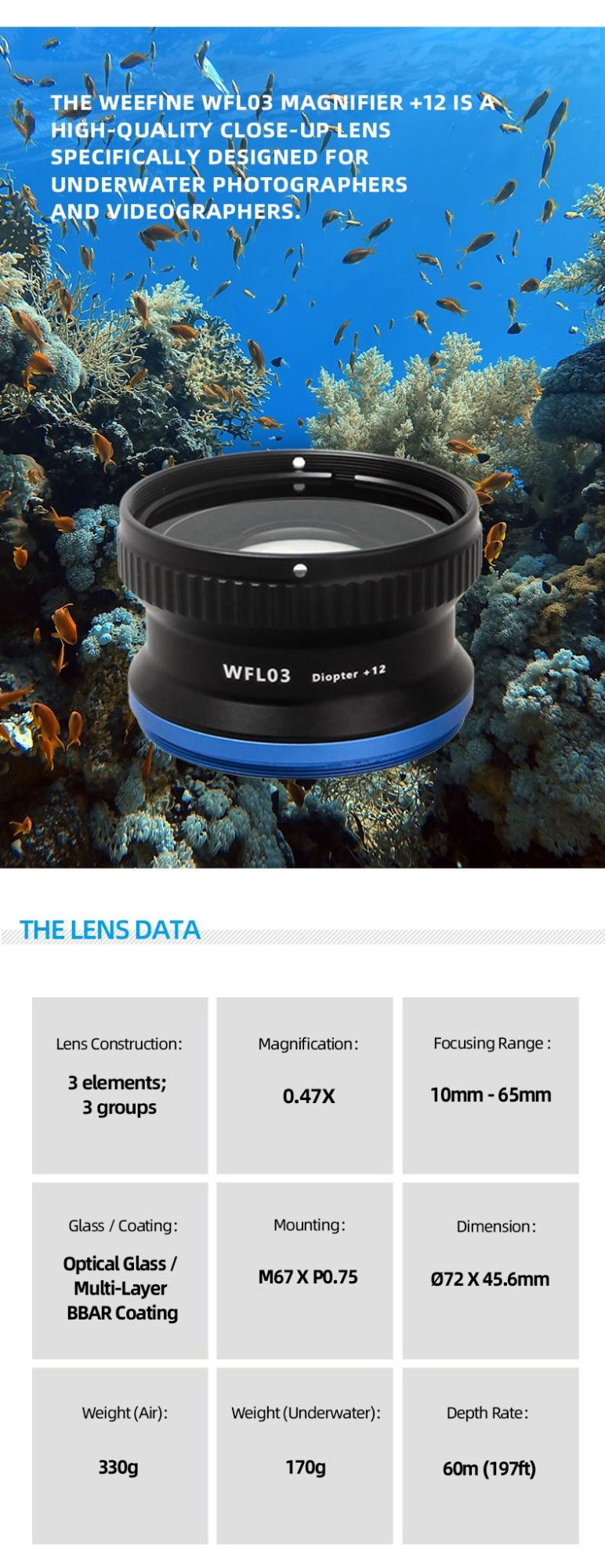 Professional Underwater Waterproof Close-up Lens for Optical Camera Underwater Photographers