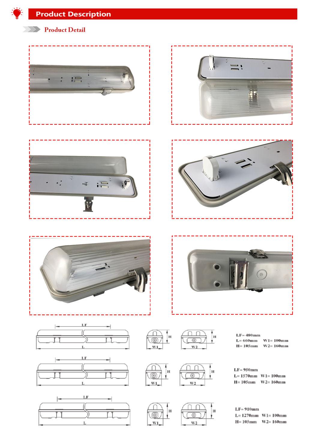 Project Used Industrial 2X18W T8 2FT IP65 Waterproof Light Fixture