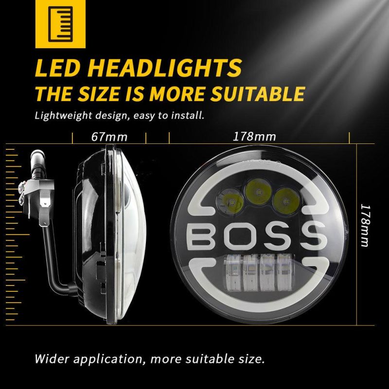Dxz Angel Eye Daymaker Motorcycle Projector LED Headlamps RGB Round Jeep 7 Inch LED Headlight with Boss High+Low+DRL