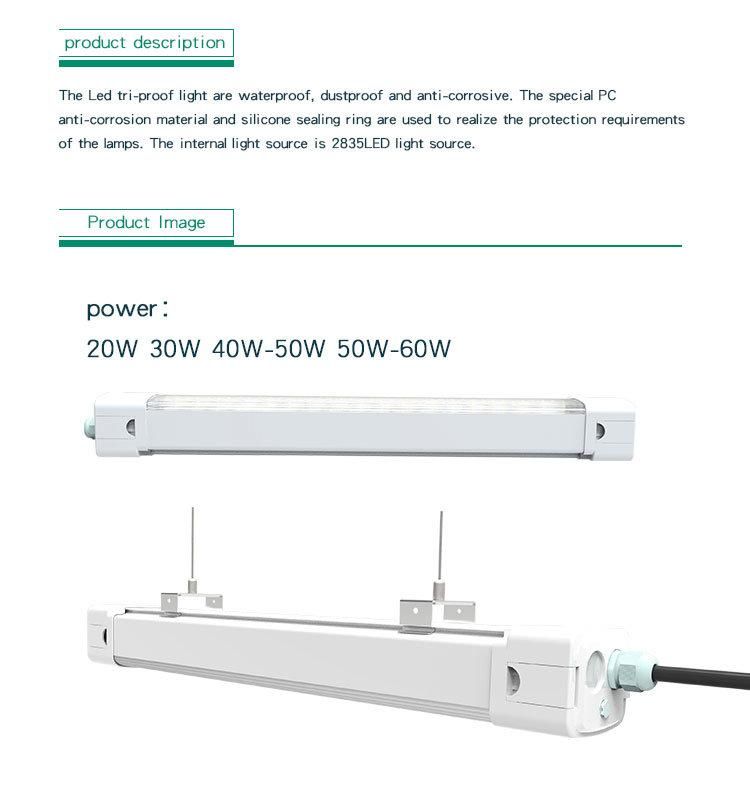 IP66 Ik10 30W Industrial, Food Factory Lighting LED Tri- Proof Linear Light 150LMW TUV Ce Approved