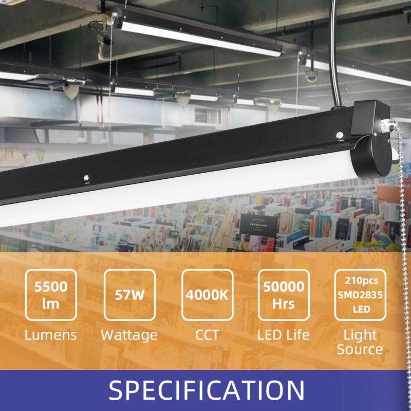 China Direct Sell 57W Linkable LED Shop Light/LED Garage Light with Pull Chain 5500 Lumens 4000K Cool White