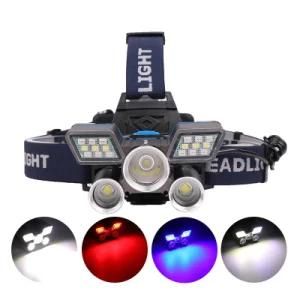High Quality White Light 9 Modes LED Headlamp L2+ 2*T6 LED Headlight USB Rechargeable Head Light with Tail Warning Light Camping