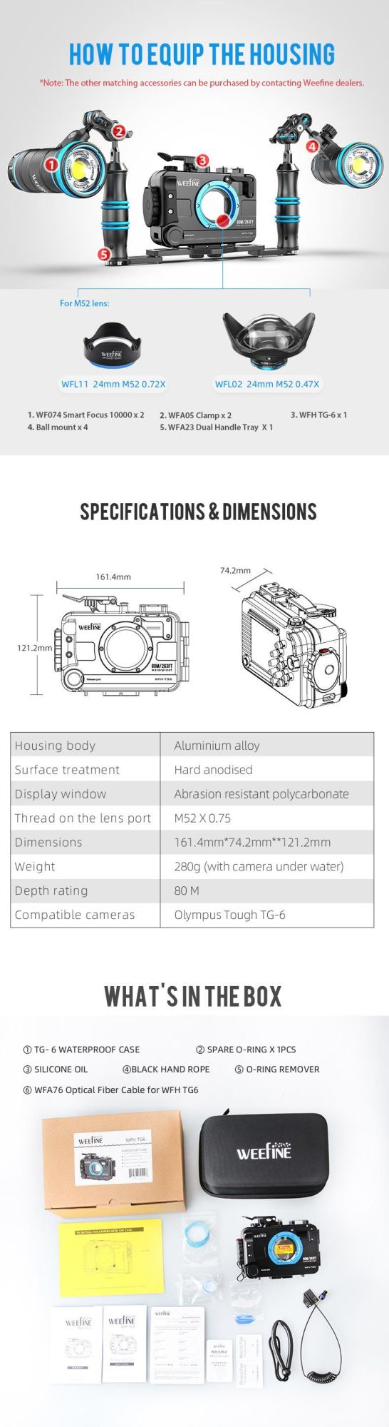 Focusing Underwater Photography Waterproof Camera Housing Case with Dual Handle Tray