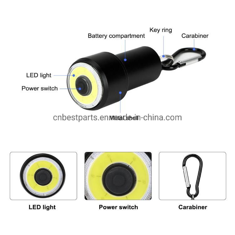 Wholesale Camping Portable Torch Lamp Battery Powered Emergency LED Torch Light High Quality Emergency Mini COB LED Keychain Flashlight with Carabiner