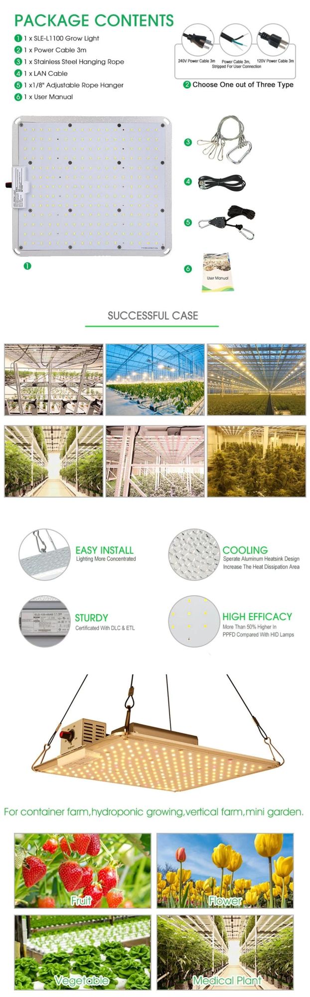 Smart 0-10V Dimming Commercial Lamp Full Spectrum Waterproof Adjustable LED Grow Light for Indoor Plants Greenhouse