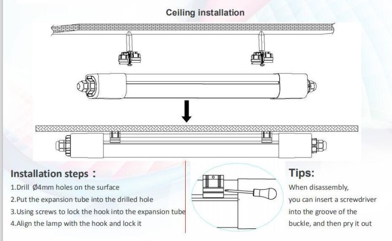 Waterproof IP66 IP69K 170lm/W 1.5m 55W LED Triproof Linear Light