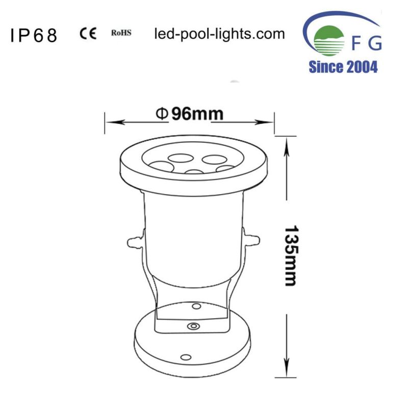 96*135mm IP68 18W Red/Yellow/Blue/Green/Cool White/Warm White 304 Stainless Steel LED Underwater Light