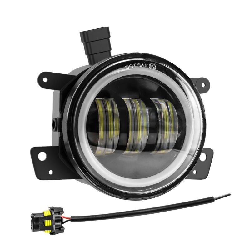 Dxz Top Quality 4inch 30W Angel Eye H8h11 LED Car Axl Fog Light for Jeep Wrangler 4X4 Front Bumper Light White+Yellow CREE Chips with Aperture