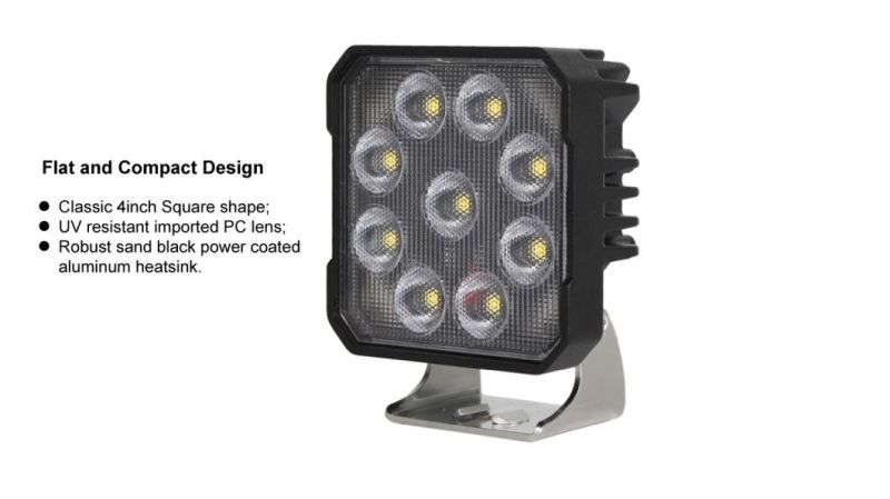 Waterproof IP68 36W 4inch Square Flood/Spot Osram LED Working Light for Agriculture Tractor Trailer Marine