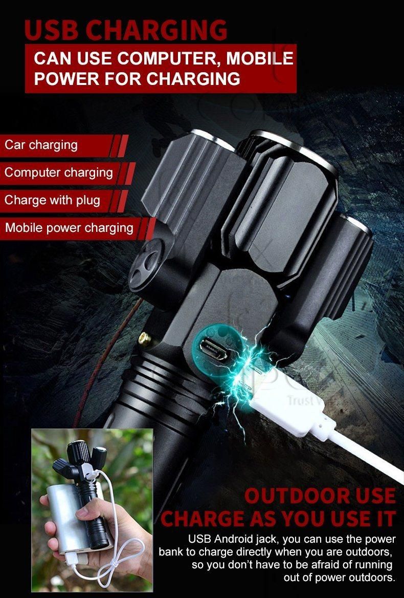 Powerful Multi Function Zoom18650 USB Rechargeable Aluminum Alloy Mini Portable Flashlight