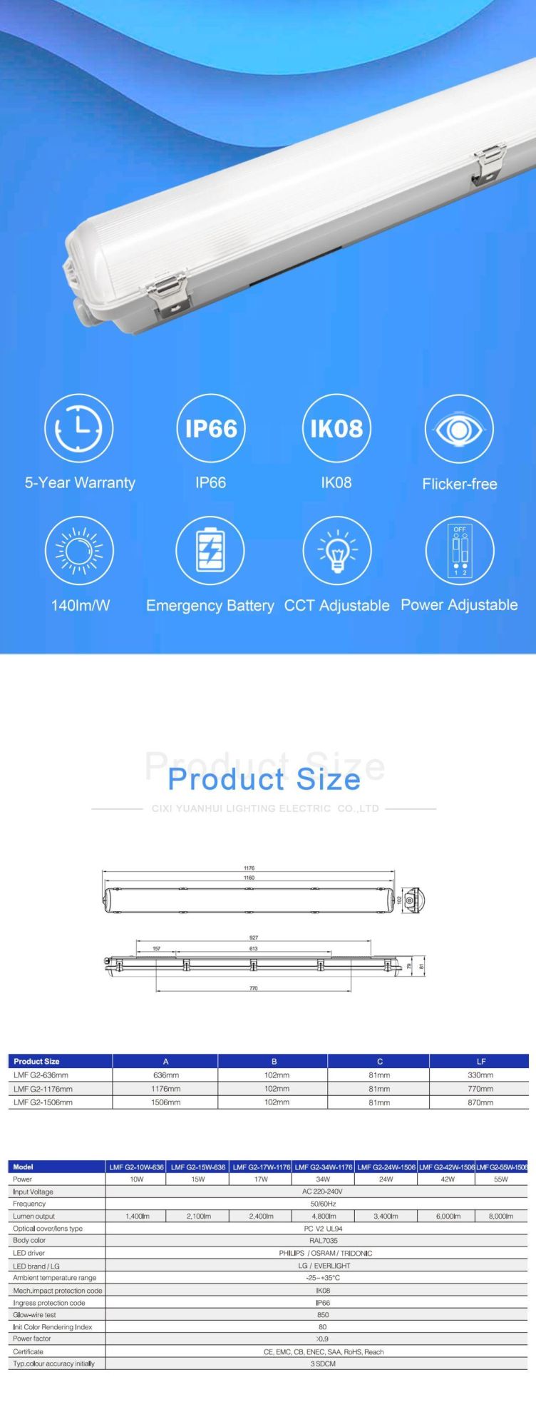 CE Certified LED Vapor-Proof Light Made of Plastic