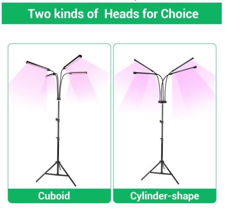 Folriculture LED Commercial Grow Light Full Spectrum Foldable LED Grow Light Foldable Grow Light Hydroponic with Tripod with Four Lighting Head 60W