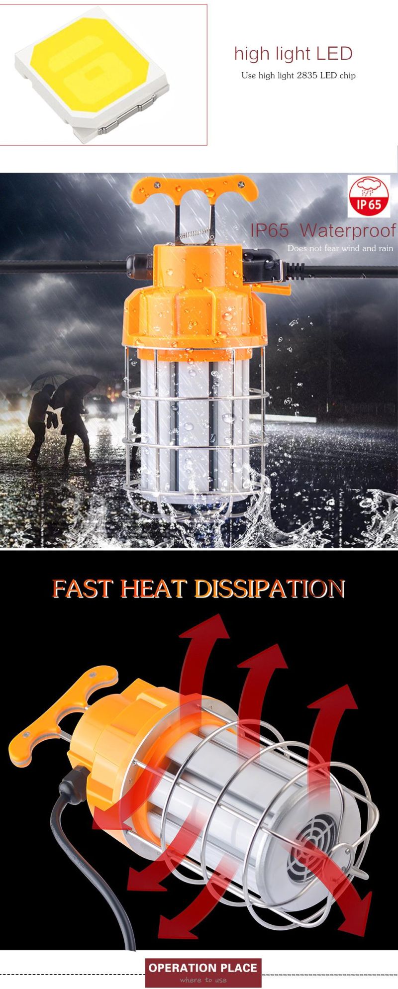IP65 Construction Site LED Work Light 3000lm with Stand Magnetic Base