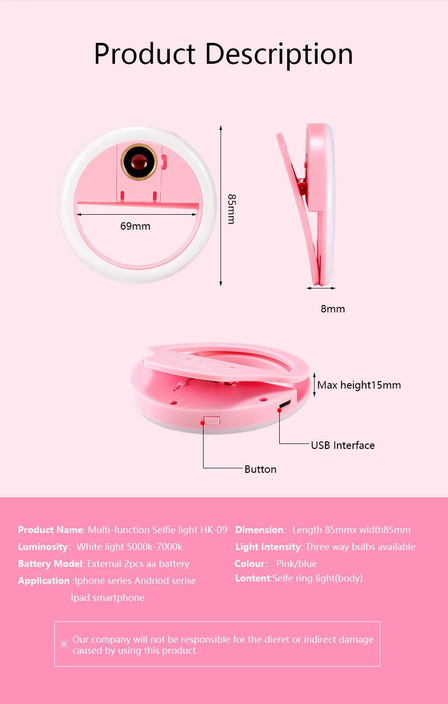 Portable USB Charging LED Phone Rechargeable Fill Selfie Ring Light Hot Sale Products