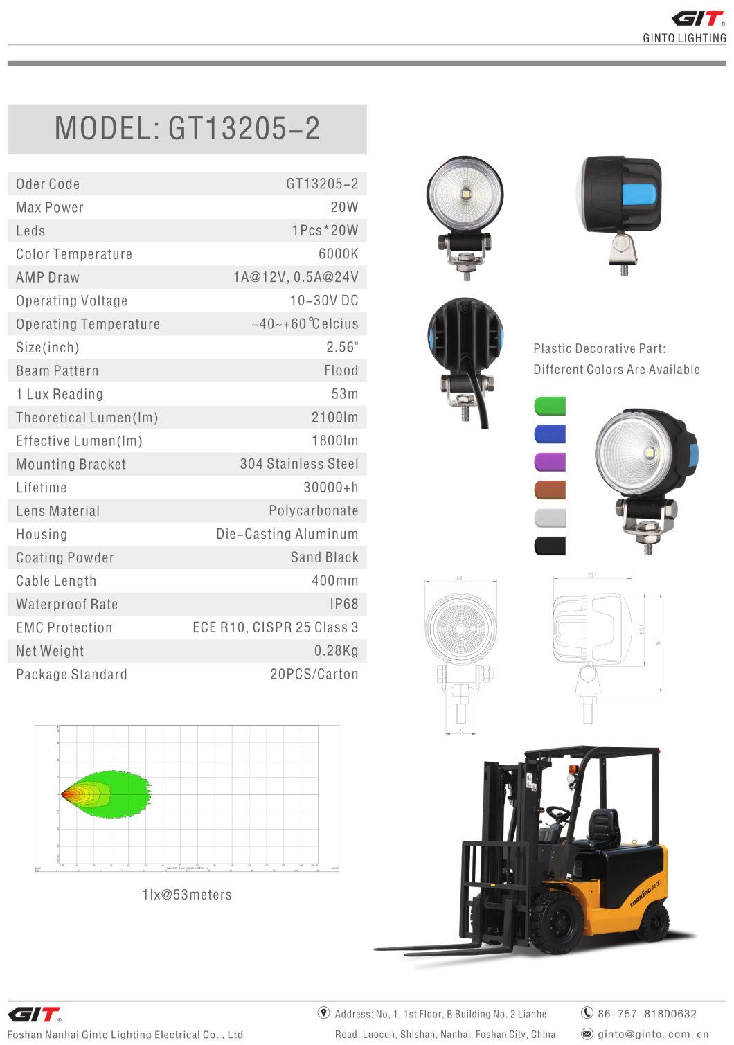 Hot Sale Epistar Rpund 20W 2.5inch Flood LED Car Light for Offroad Forklift Truck