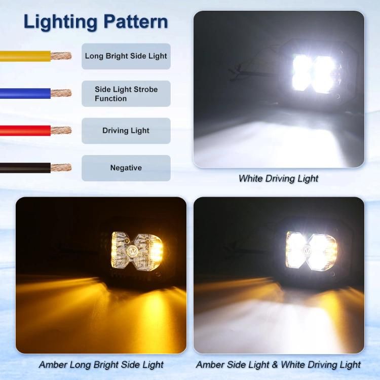 2022 New 3 Sides 4′′ LED Work Light Luces LED Truck off Road Flush Mount Side Shooter Strobe White&Amber Car Work Lamp