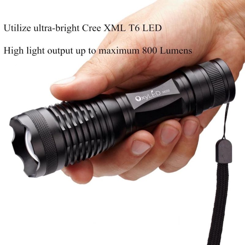 Super Bright Compact Zoomable Rechargeable 800 Lumens CREE Xml T6 LED Flashlight