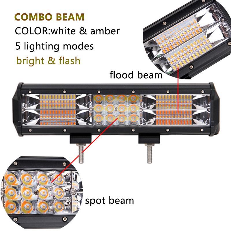 Tri Row 12V 24V Dual Color UTV Auto Amber White Lighting LED Flashing Light Bar