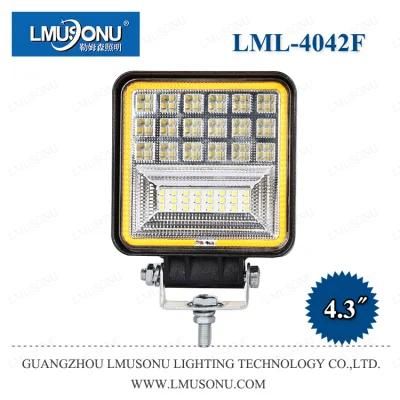 Lmusonu New LED Work Light 4042f 4.3 Inch 126W with Yellow Diaphragm/Aperture/Halo/Ring