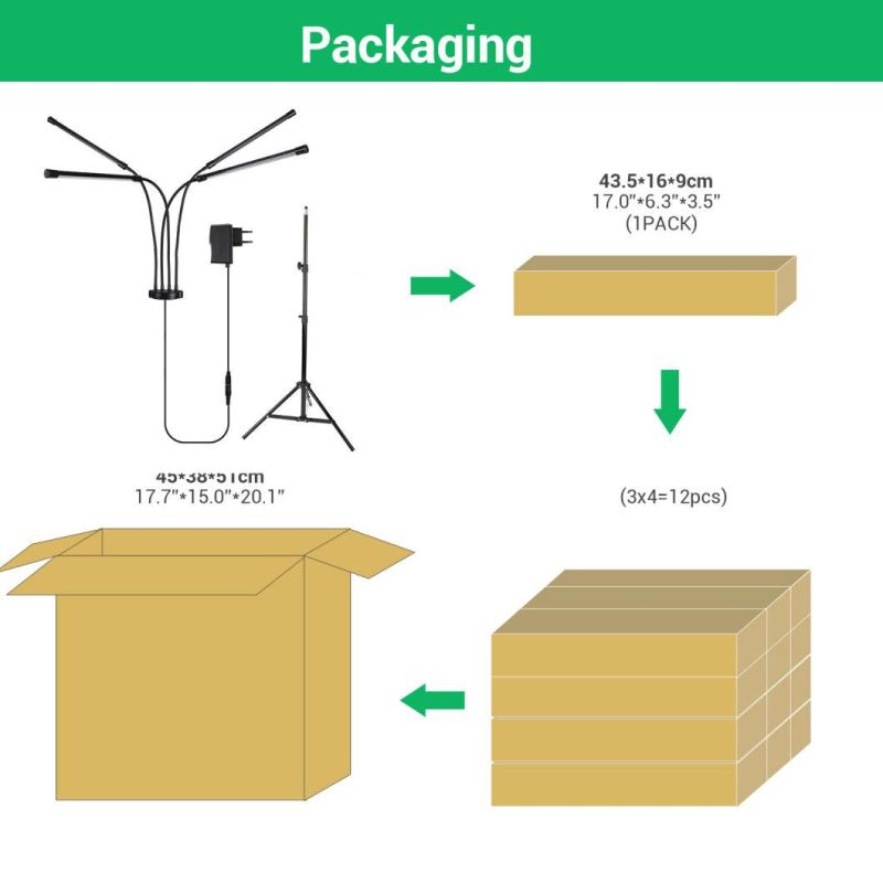 24W 36W 60W LED Plant Growth Supplement Light with Control Floor Folding Tripod with 4 Lighting Head