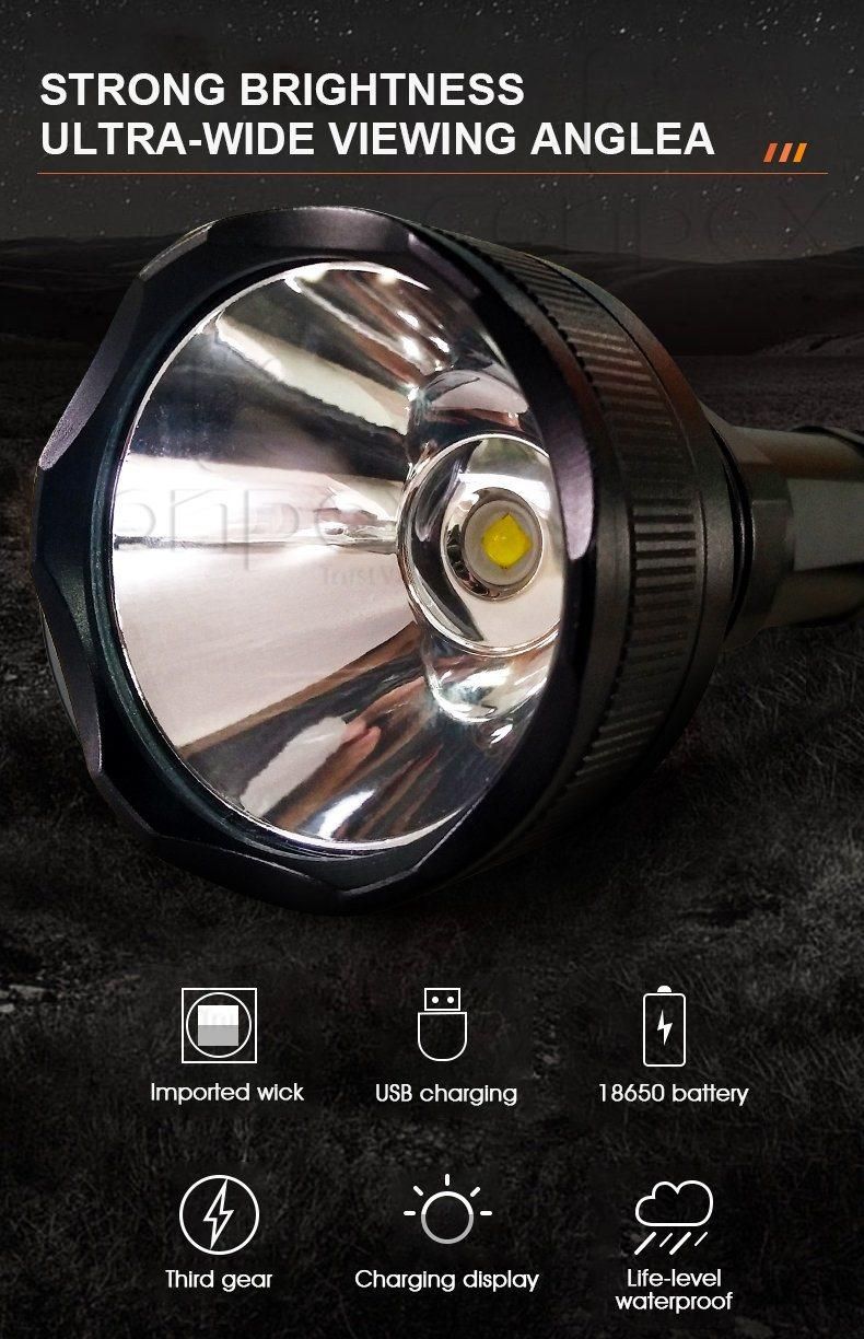 360 Light USB Rechargeable Aluminum Alloy Safety Emergency Zoom Flashlight T