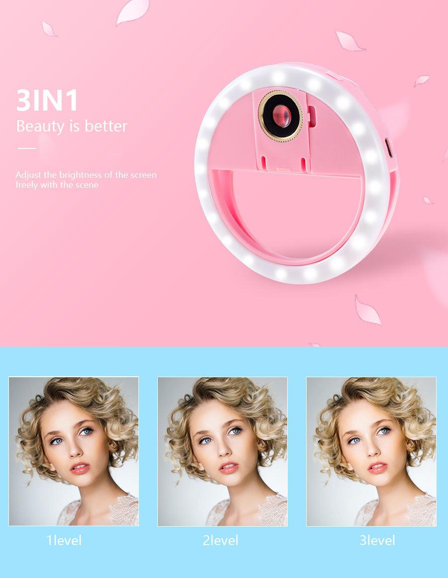 Portable USB Charging LED Phone Rechargeable Fill Selfie Ring Light Hot Sale Products