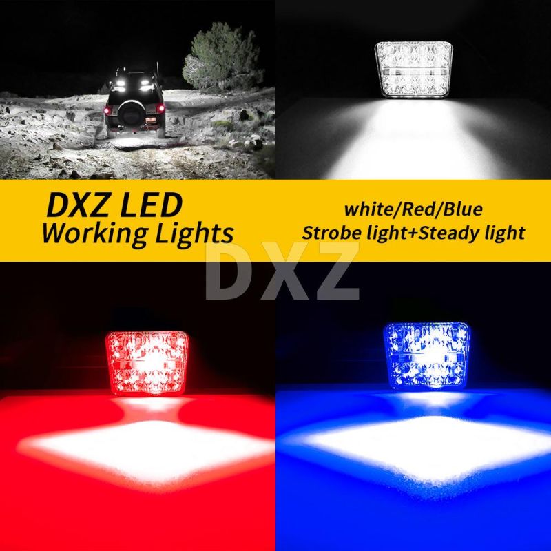 Dxz Waterproof LED Work Light Square 3inch Red and Blue Flashing Spotlight Fog LED Driving Light with for Vehicle Car Truck
