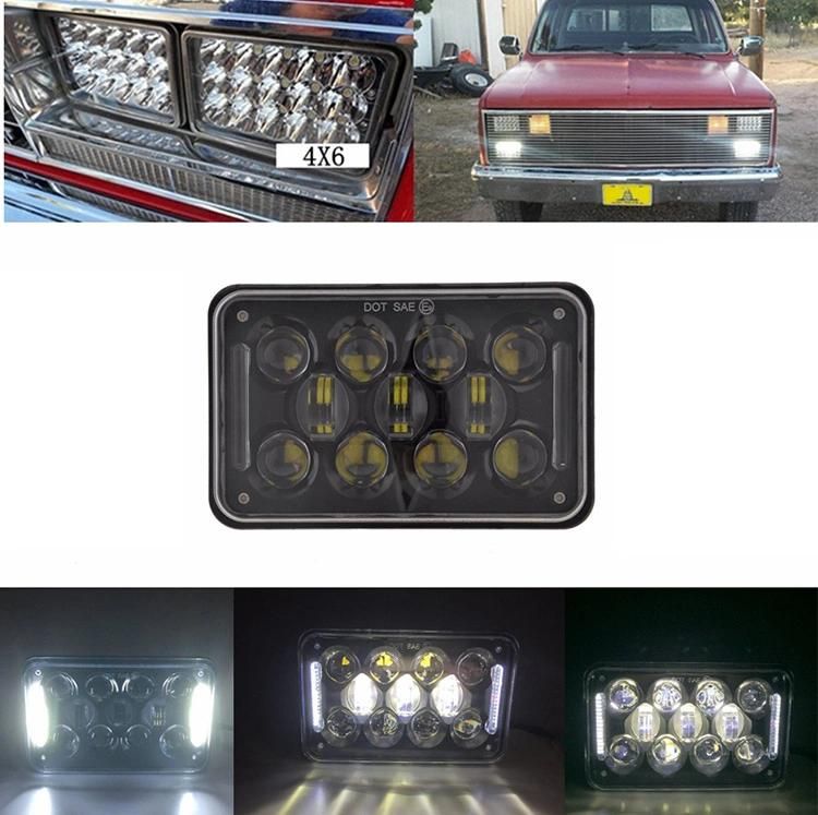 Sealed Beam White Silver Bezel LED Headlights with High Low Beam Replacement for Jeep Ford Truck 4X4 off-Road 4X6 Inch 60W White DRL Car LED Headlights
