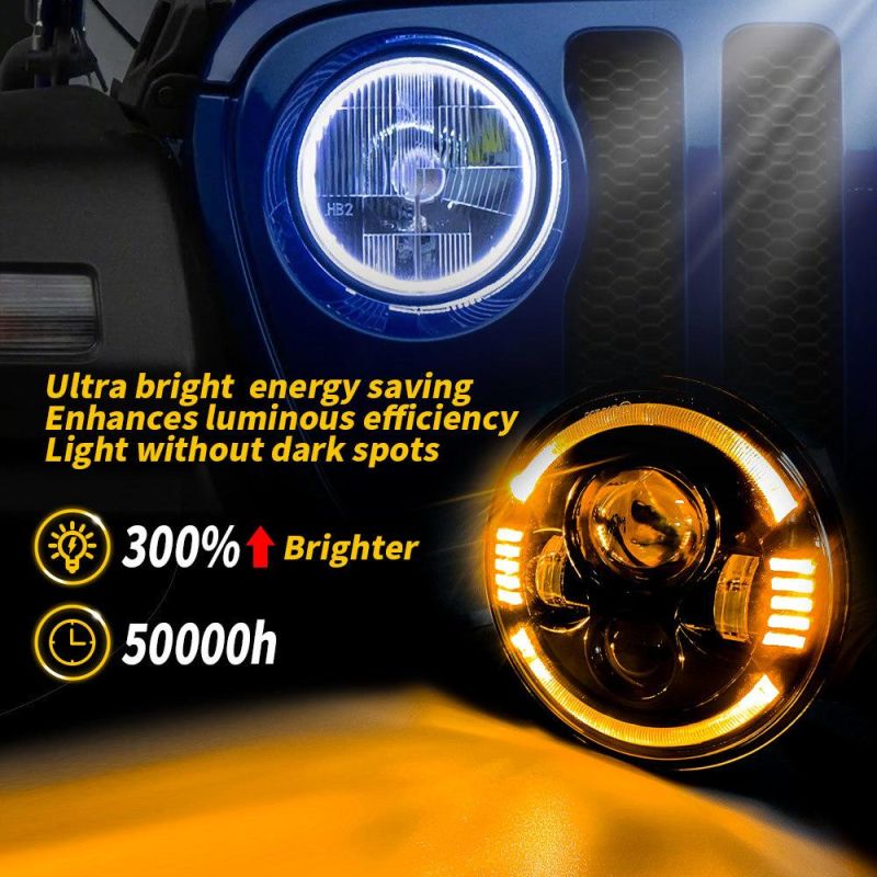 Dxz Light Guide 7 Inch 4LED Headlight H4 H13 DRL for Jeep Wrangler Offroad 45W LED Work Light Auto Parts