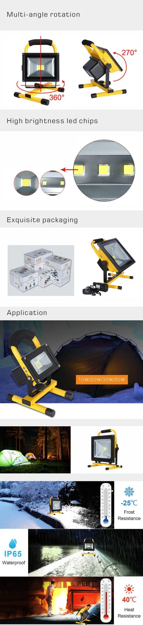 IP65 Waterproof Outdoor Rechargeable Battery Flood Light