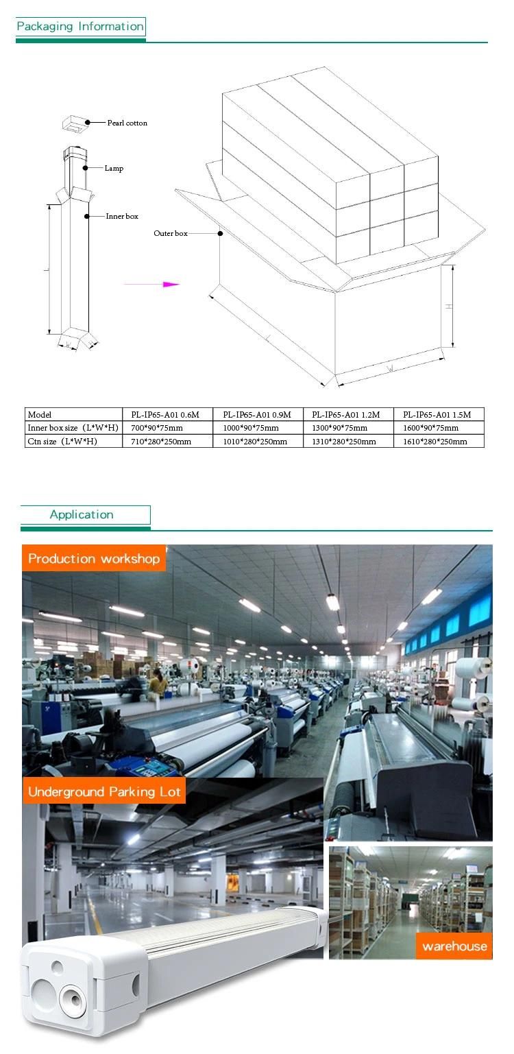 Tube Waterproof Linear LED IP65 LED Batten Light Fixture 50W 60W LED Tri Proof Light