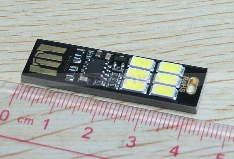 Mini USB Rechargeable Card Light 6LED Keychain Lamp Emergency Flashlight