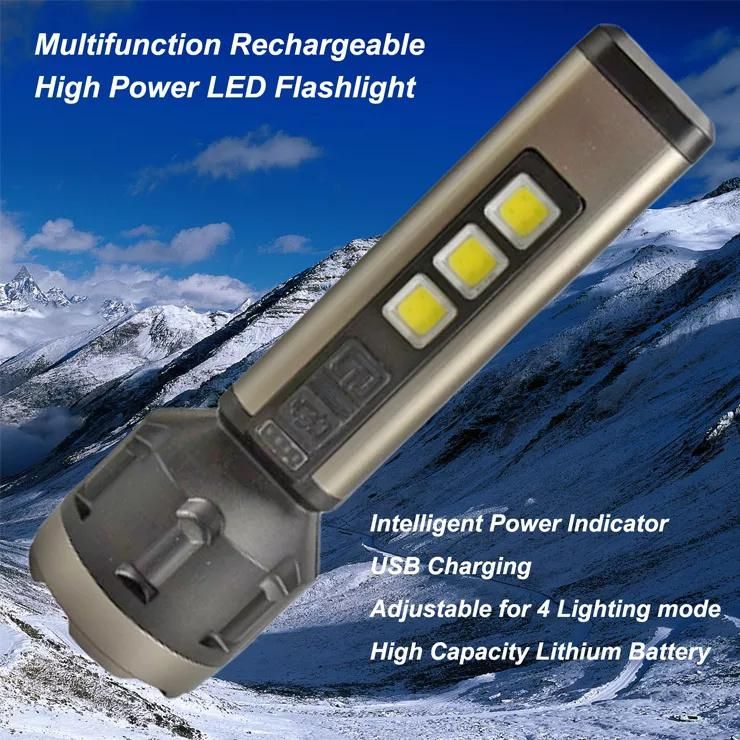 Manufacturer High Power Multi-Function Rechargeable USB LED Flashlight Hand Torch