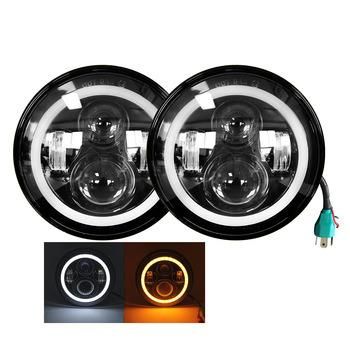 Amber Angel Eyes High Low Beam 50W/30W Halo Ring 7 Inch Round LED Headlights for Motorcycle