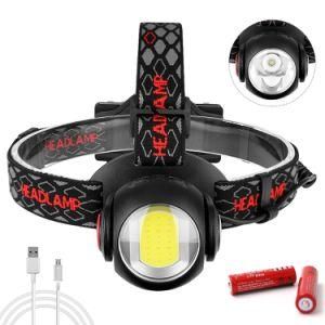 Dual Switch 360 Rotatable Head Ball Headlight 7 Modes COB T6 LED Head Lamp USB Charging 18650 Headlamp