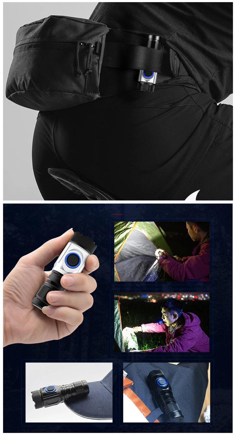 Pocket Clip Tactical LED Flashlights Torch Lights Xpg3 USB Rechargeable 18650 Battery
