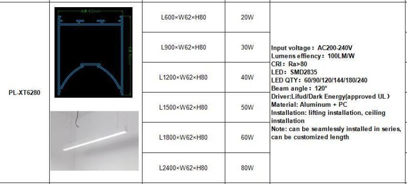 Good Quality 1500*62*80mm LED Linear Light 50W with 3 Years Warranty