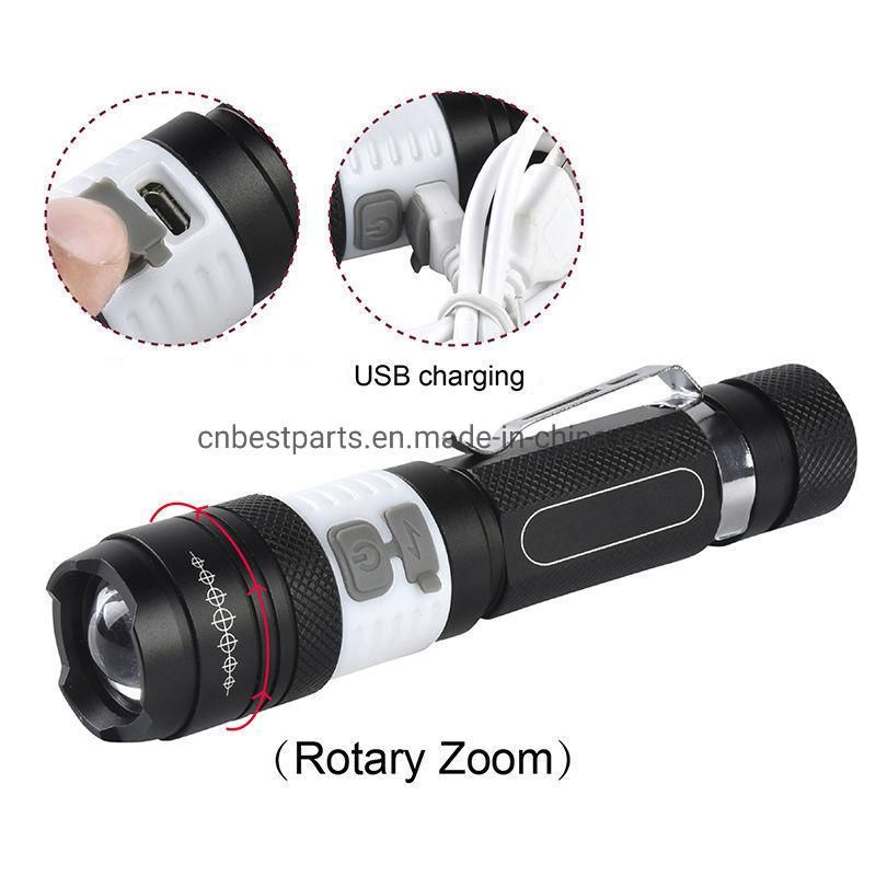 Wholesale USB Rechargeable Torch Lamp 5 Modes Zoomable LED Torch LED Light Lamp for Outdoor Camping Riding Portable LED Flashlight