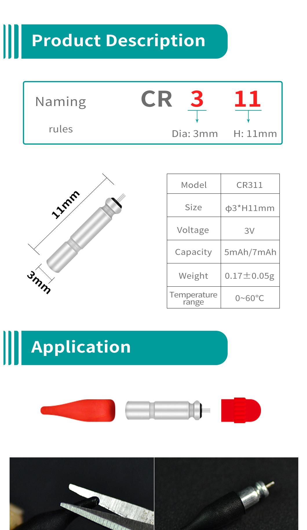 Dlyfull Cr311 3V Pin Type Waterproof Electronic Luminous Float Pin Battery for Fishing Float