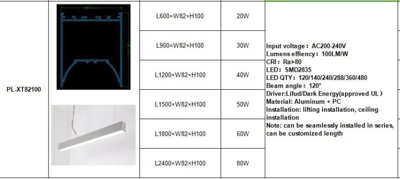 Good Quality 1800*82*100mm LED Linear Light 60W with 3 Years Warranty