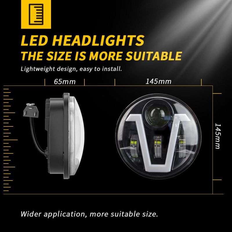 Dxz 12V 24V CREE LED Headlight with DRL Turn 5.75 Inch V-Shaped Round for Jk Wrangler Jeep Motorcycle High Low Beam