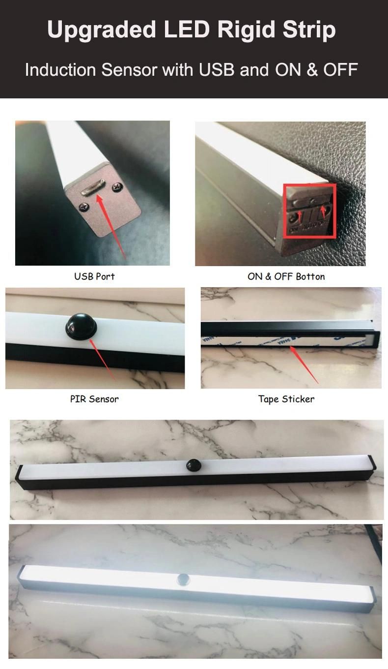 USB Charging on and off Sensor LED Strip Light Bar LED Under Cabinet Shelf Lights with Aluminum Housing
