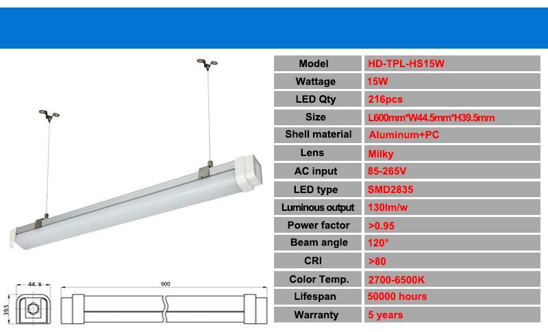 0.6m 1.2m 1.5m PC Cover Easy Installation Waterproof Light Fixture