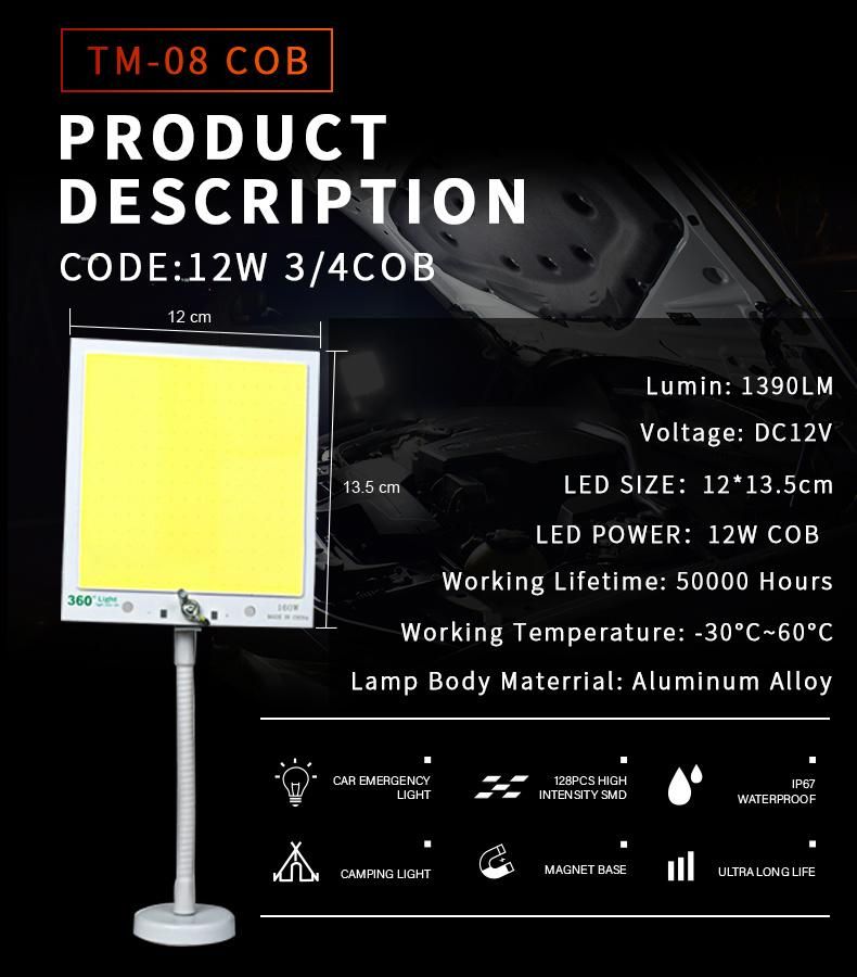 Portable COB Light Board with Remote Control Magnet Base for Picnic Camping