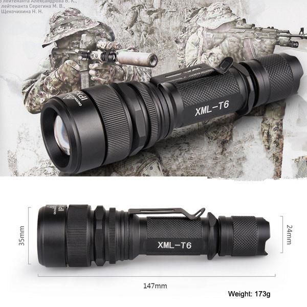 Waterproof Zoomable Tactical Hunt Aluminum LED Flashlight