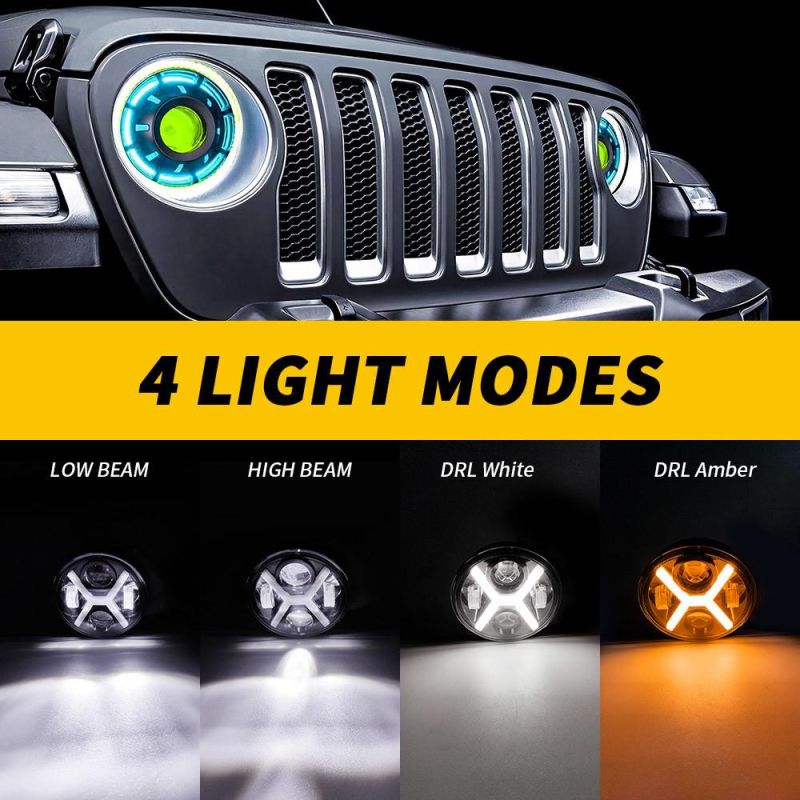 Dxz 12V 24V CREE LED Headlight with DRL Turn 5.75 Inch X-Shaped Round for Jk Wrangler Jeep Motorcycle High Low Beam